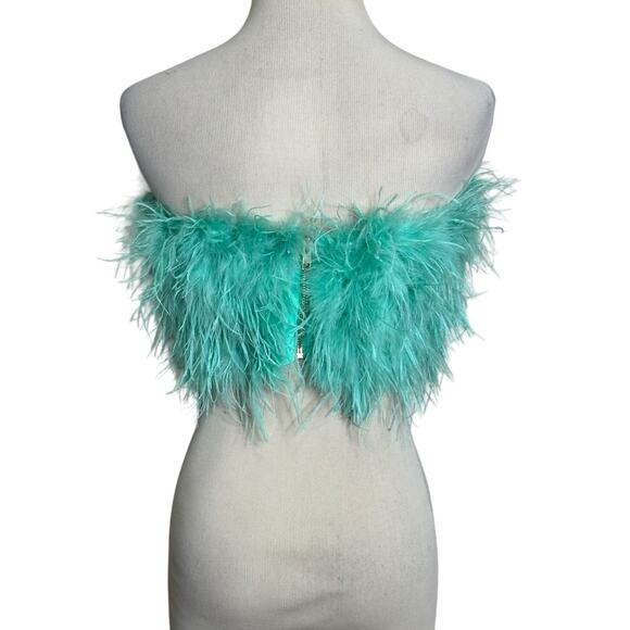 Club L London aqua green feather bandeau crop top size 4 - Picture 2 of 16